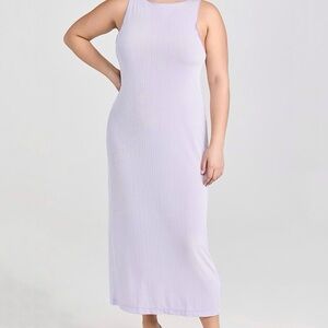 Madewell Rib Knit Sleeveless Maxi Dress Size XL Violet Slit Semi Sheer Column